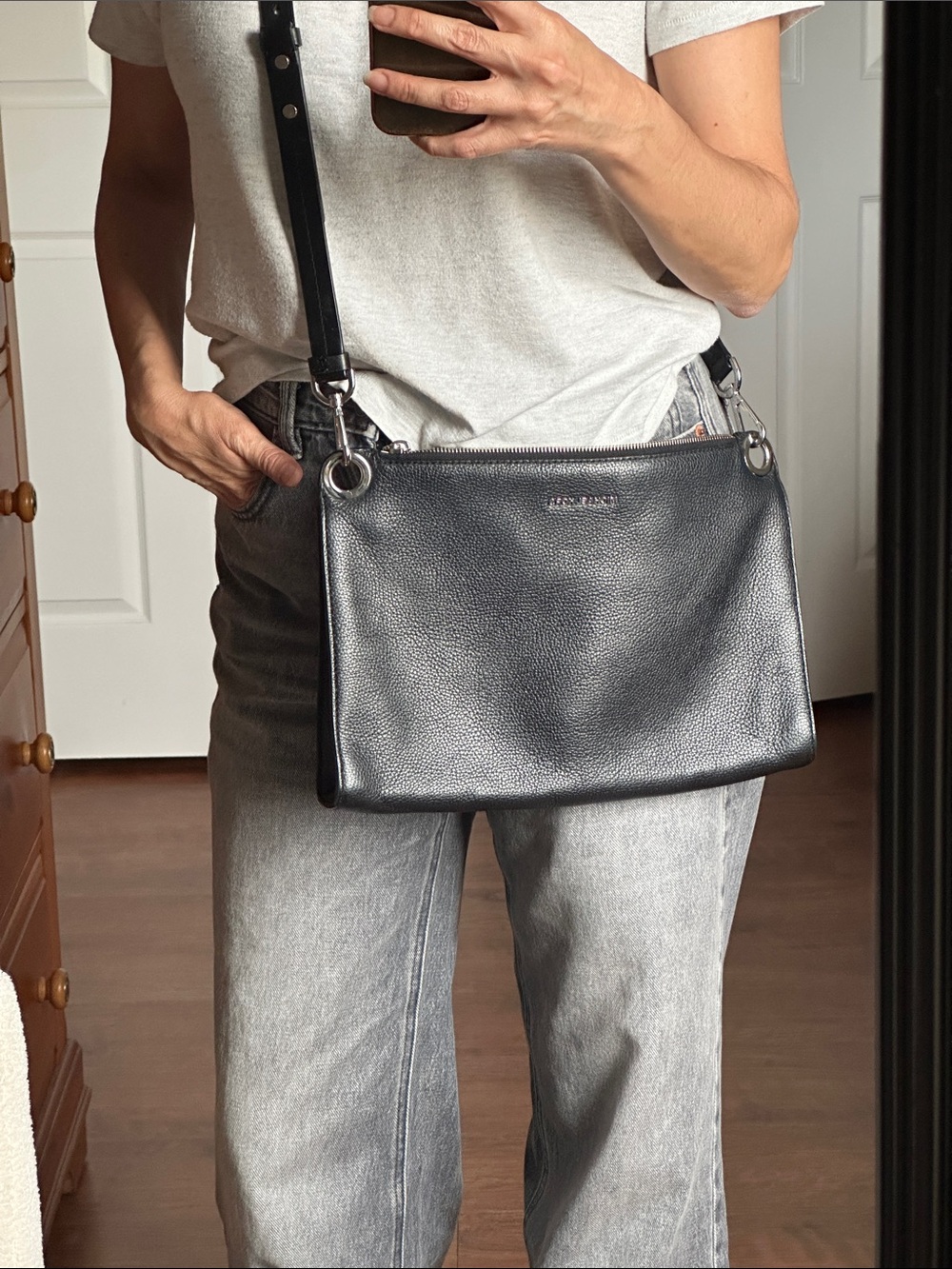 Michael Kors Black Pebbled Leather Crossbody with Silver Hardware